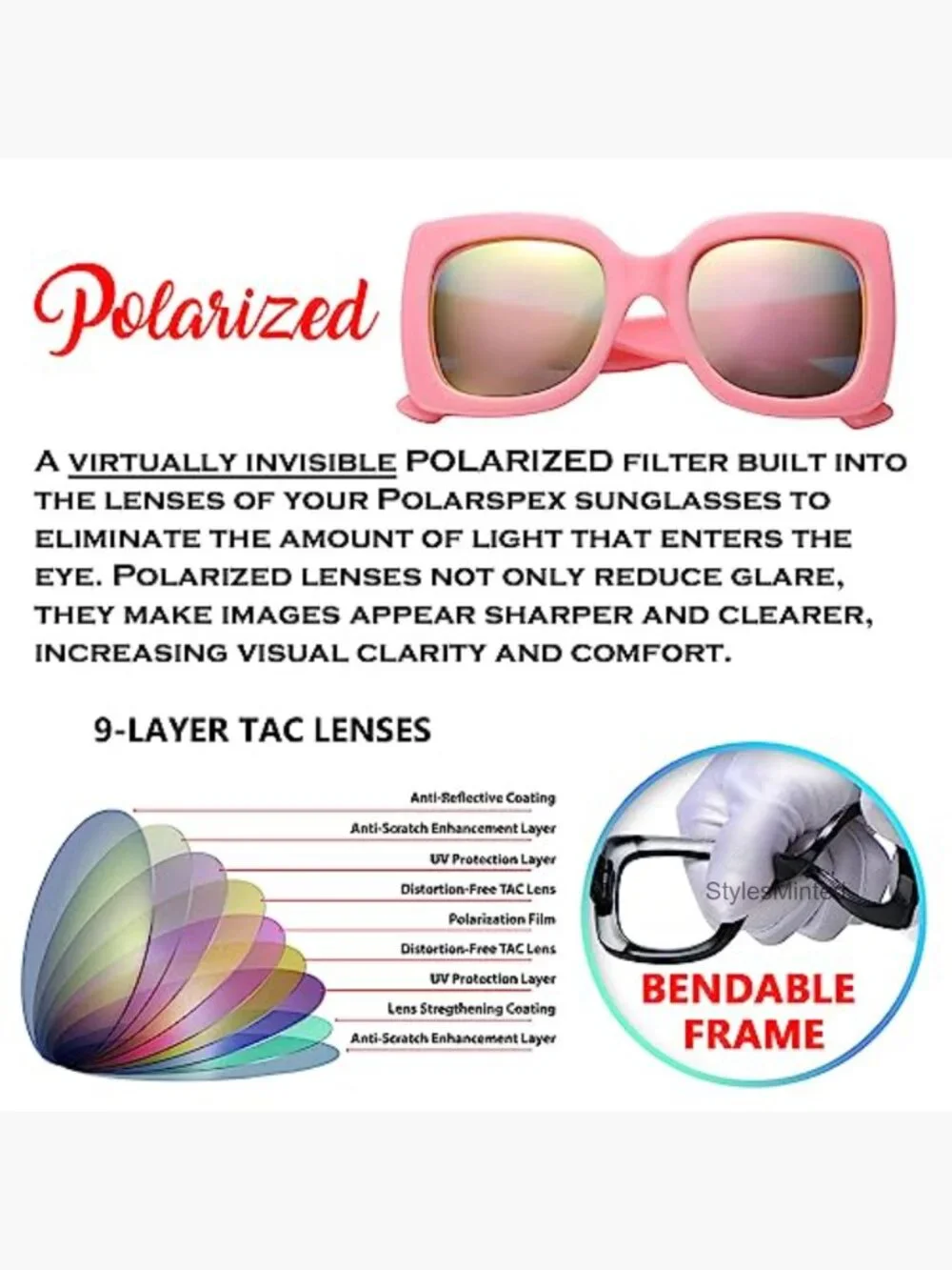 Girls Oversized Square Polarized Sunglasses BPA Free